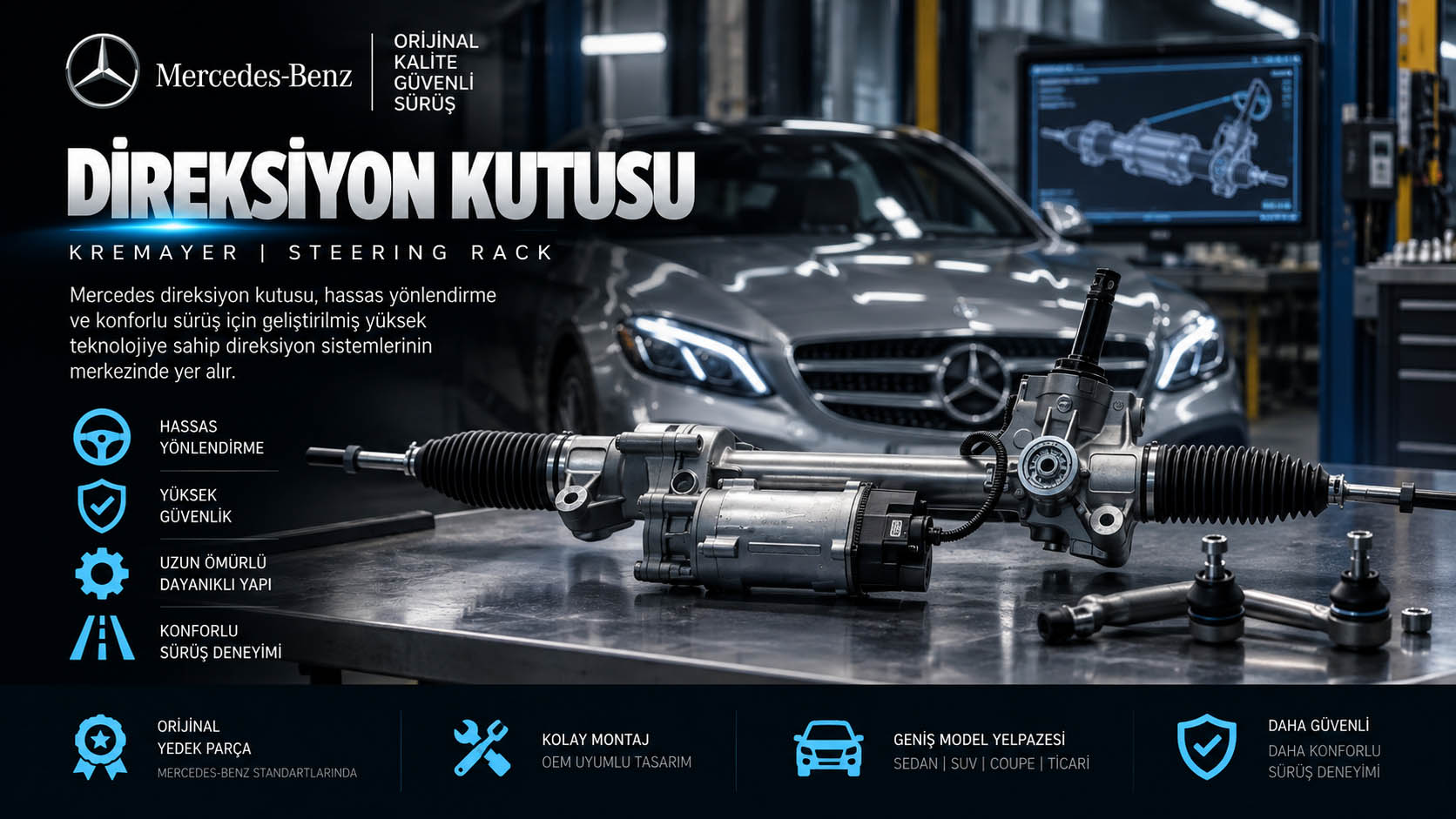 Mercedes Direksiyon Kutusu Mercedes direksiyon kutusu, kremayer ve elektrikli direksiyon kutusu çeşitleri