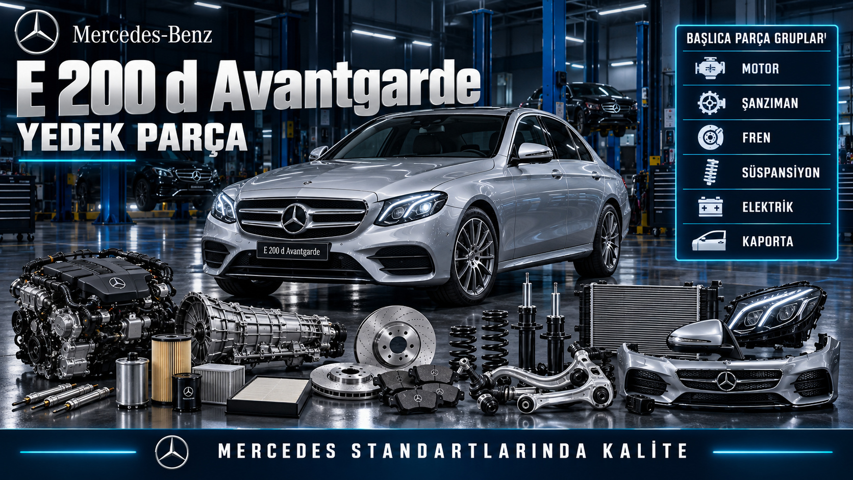 Mercedes E 200 d Avantgarde dizel bakım, fren, süspansiyon ve elektrik parçaları