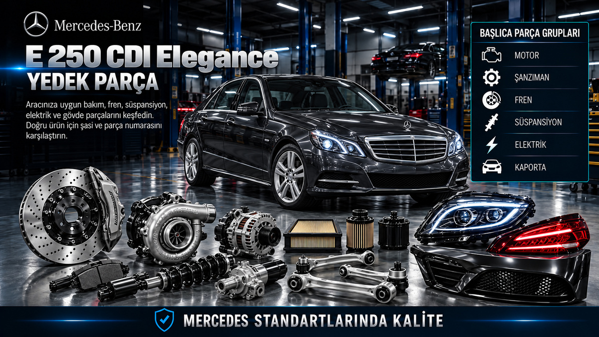 Mercedes E 250 CDI Elegance dizel araç, turbo, yakıt, fren, süspansiyon ve Elegance donanım parçaları