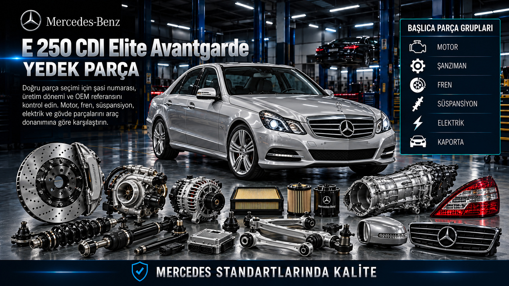 Mercedes E 250 CDI Elite Avantgarde Yedek Parça: araç ve ilgili motor, fren, süspansiyon, elektrik ve gövde parçaları
