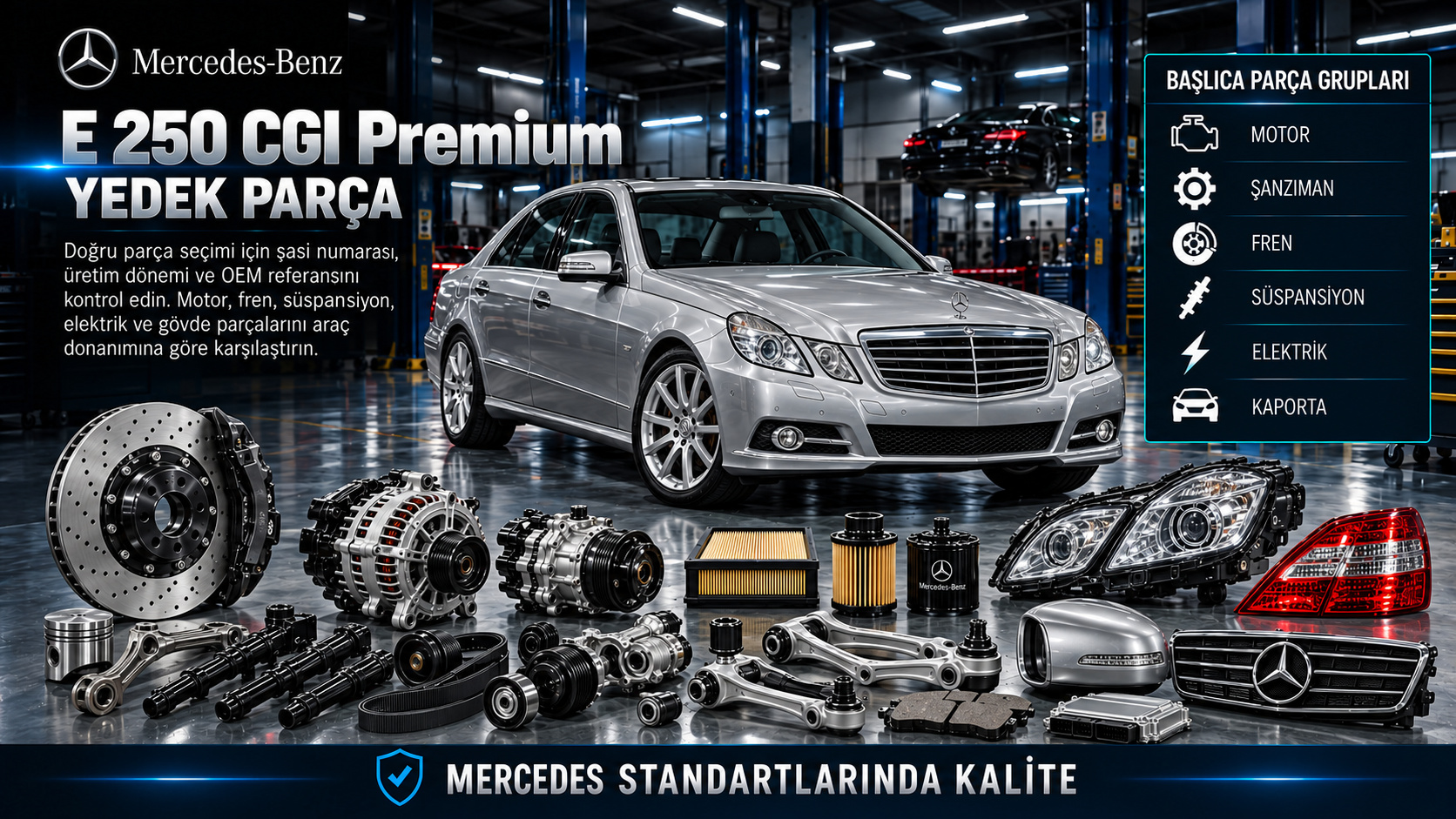 Mercedes E 250 CGI Premium Yedek Parça: araç ve ilgili motor, fren, süspansiyon, elektrik ve gövde parçaları