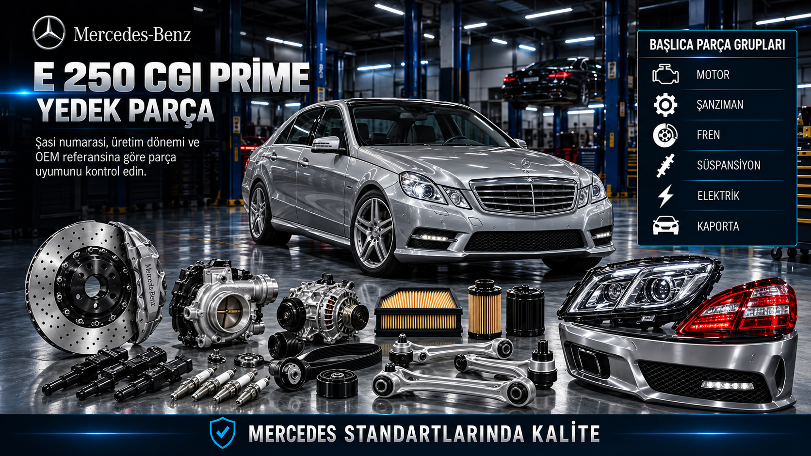Mercedes E 250 CGI Prime benzinli enjeksiyon, ateşleme, şanzıman ve gövde parçaları