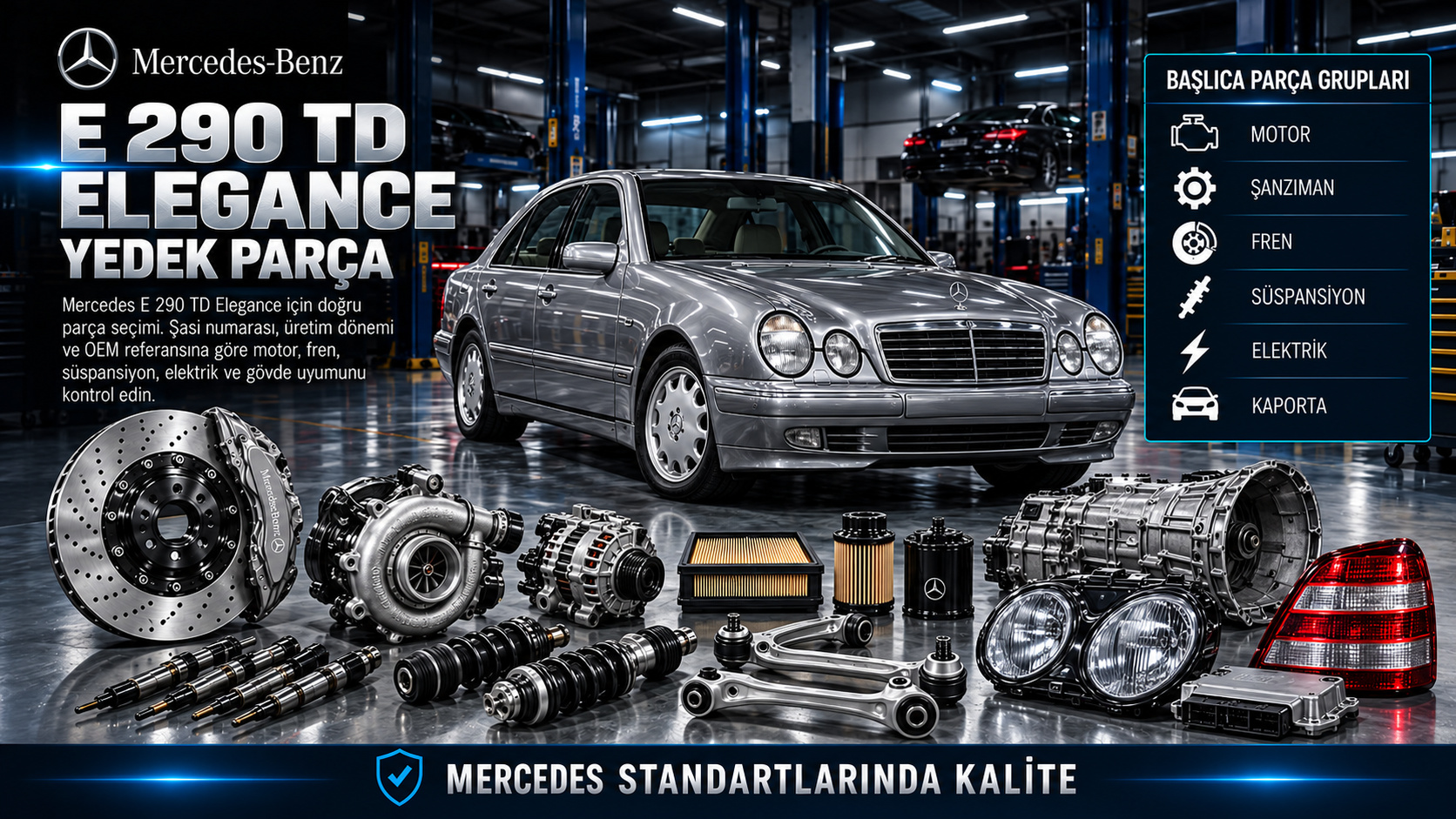 Mercedes-Benz E 290 TD Elegance turbo dizel motor, bakım ve klasik gövde parçaları