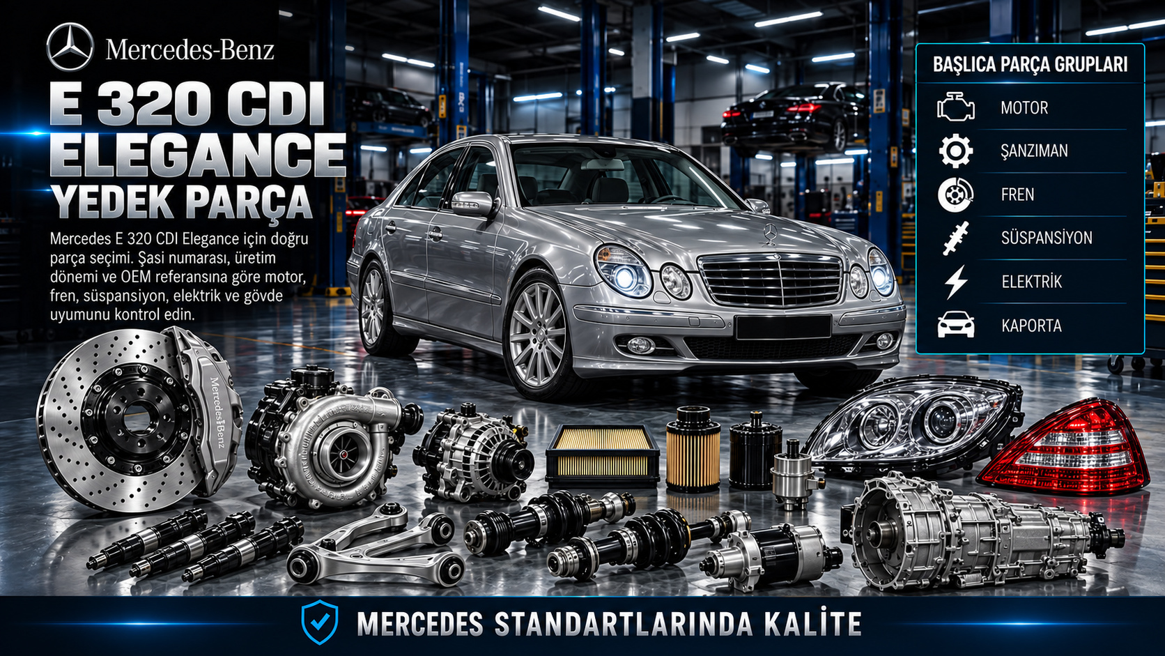 Mercedes-Benz E 320 CDI Elegance dizel enjeksiyon, bakım, fren ve gövde parçaları