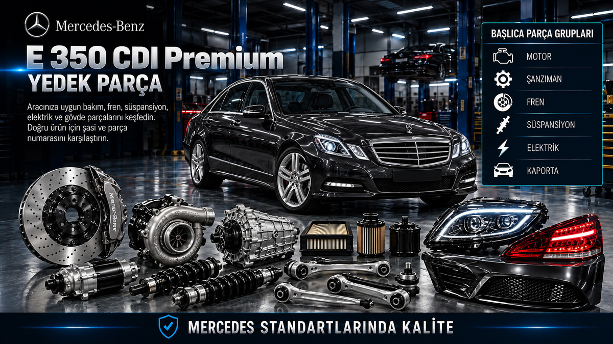 Mercedes E 350 CDI Premium dizel araç, turbo, yakıt, şanzıman, fren ve konfor parçaları