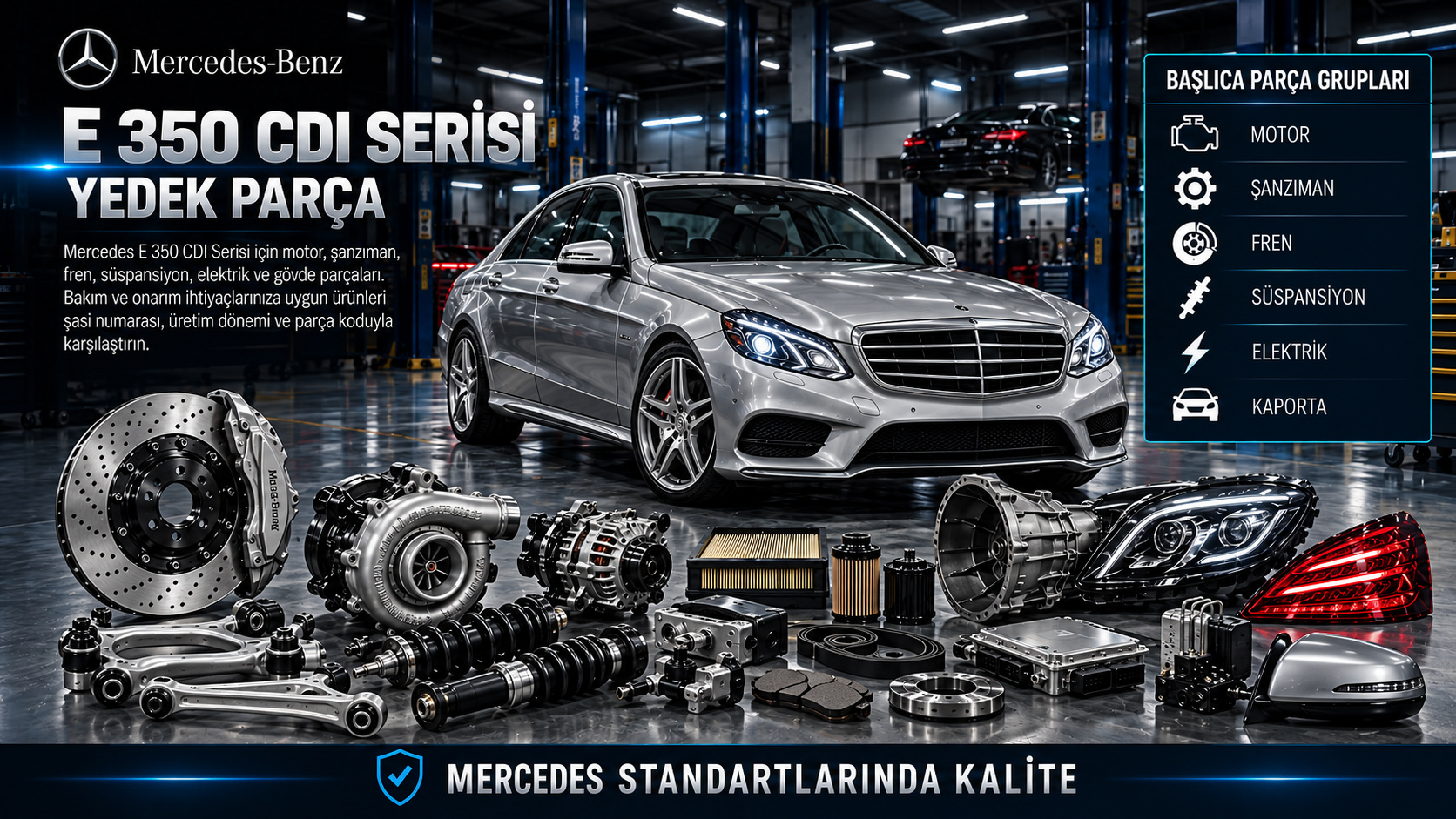 Mercedes E 350 CDI dizel motor, enjeksiyon, turbo ve mekanik bakım parçaları