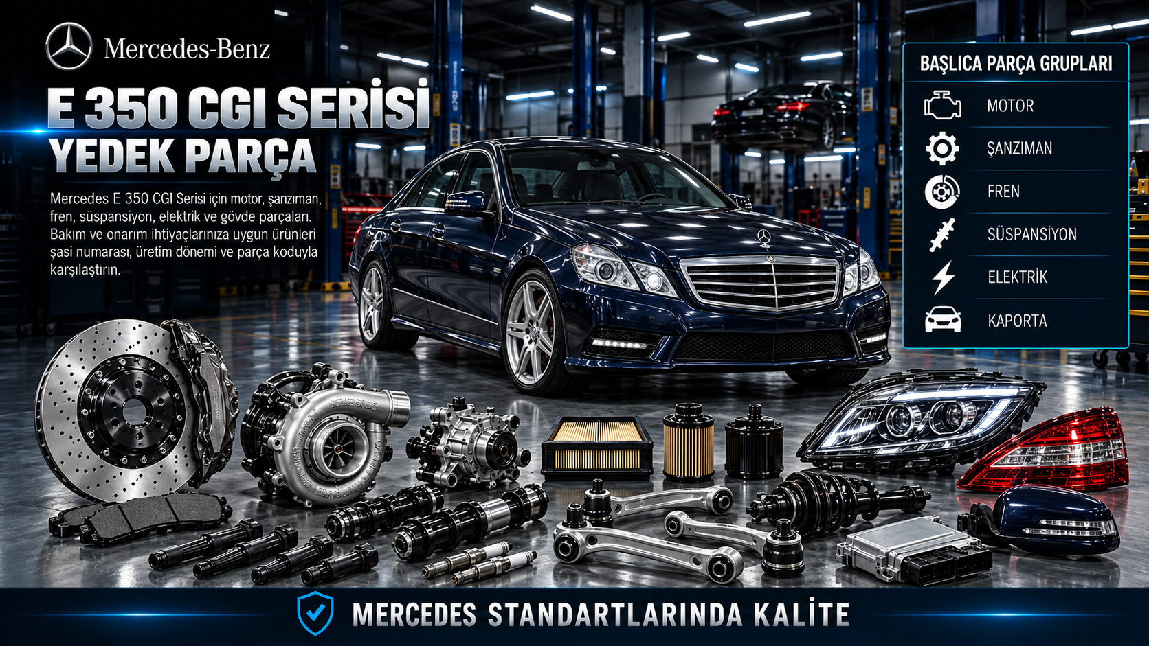 Mercedes E 350 CGI benzinli enjeksiyon, ateşleme, motor ve yürüyen aksam parçaları