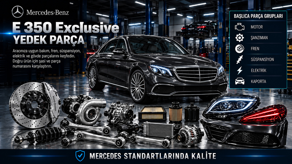 Mercedes E 350 Exclusive araç, motor, aktarma, fren, süspansiyon ve Exclusive donanım parçaları