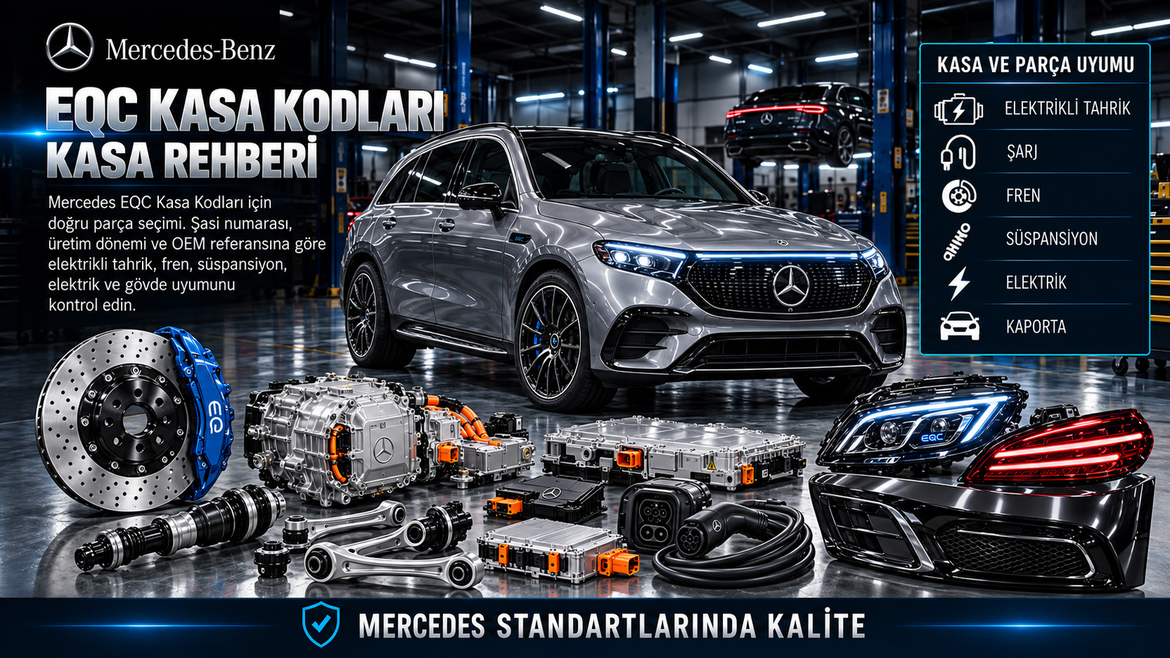 Mercedes-Benz EQC N293 elektrikli SUV, şarj, tahrik ve gövde parçaları rehberi
