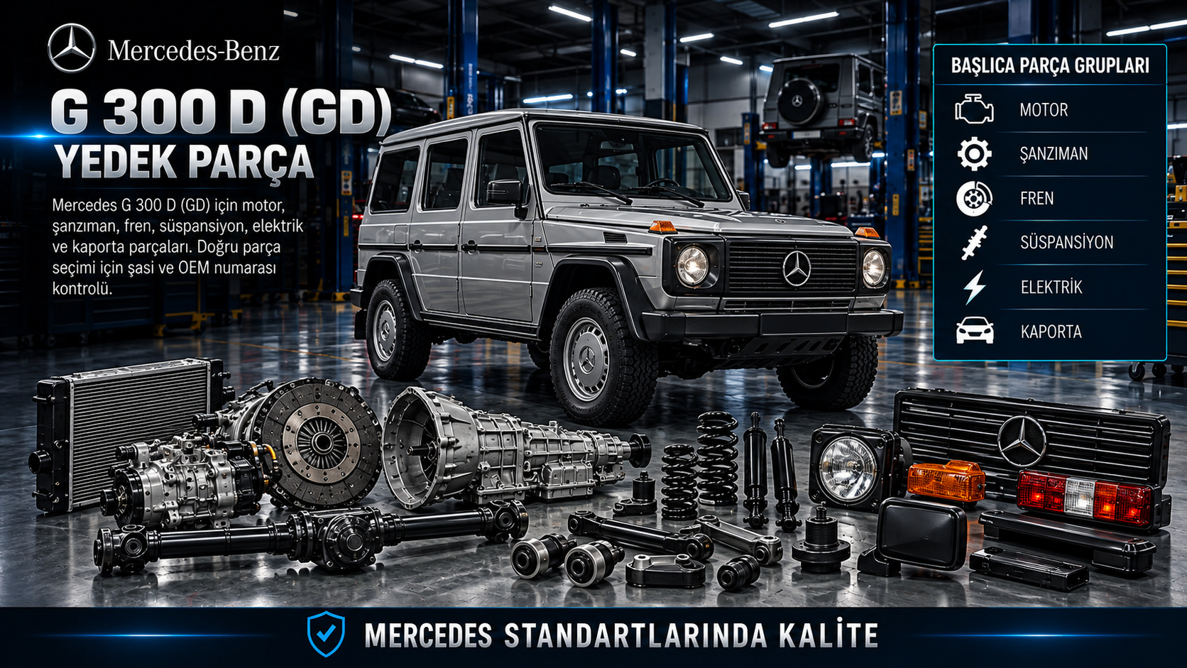 Mercedes G 300 D GD klasik arazi aracı motor aks fren ve süspansiyon parçaları