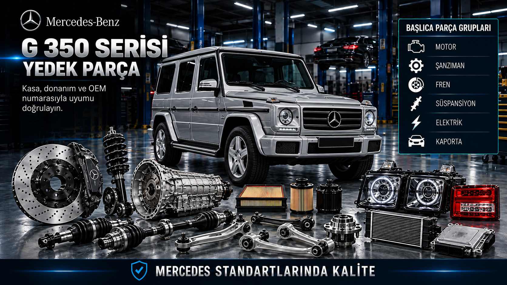 Mercedes G 350 Serisi Yedek Parça kategori tanıtımı ve donanıma uygun ürün grupları