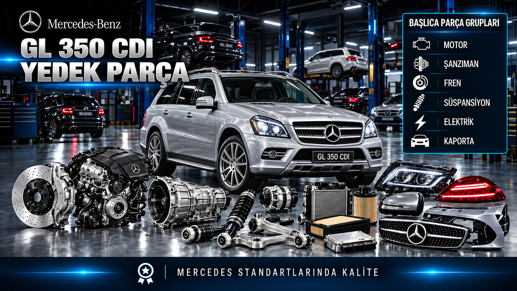 Mercedes-Benz GL 350 CDI dizel SUV motor, turbo, fren, süspansiyon ve aktarma parçaları