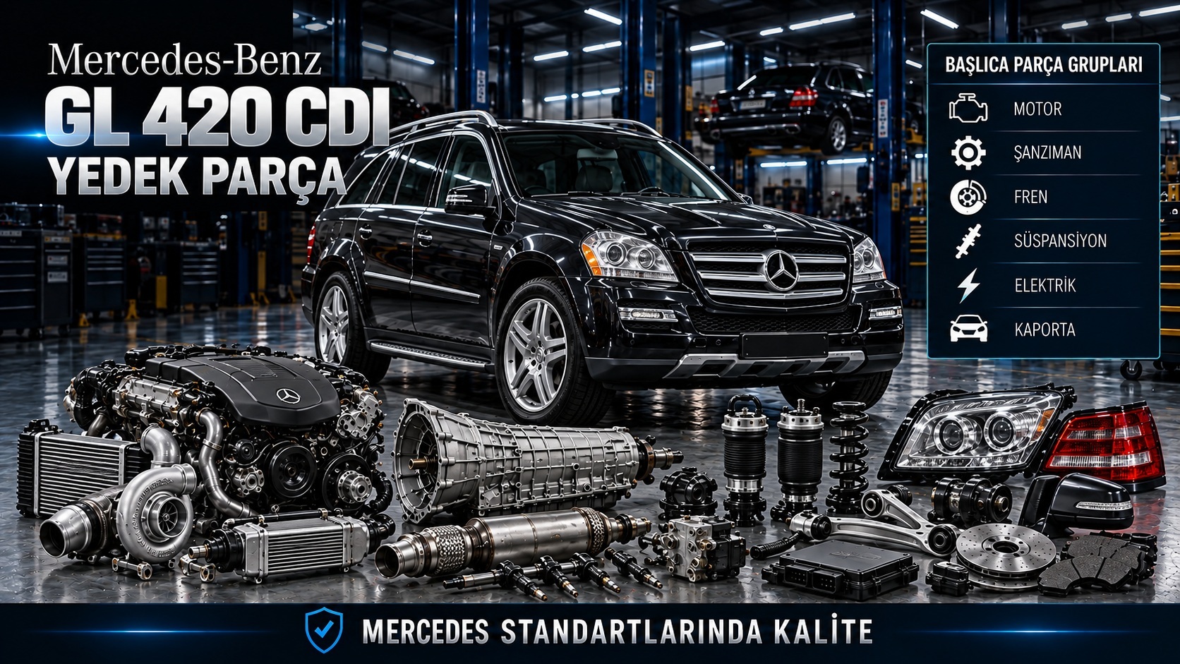 Mercedes-Benz GL 420 CDI dizel motor, turbo, aktarma ve SUV süspansiyon parçaları