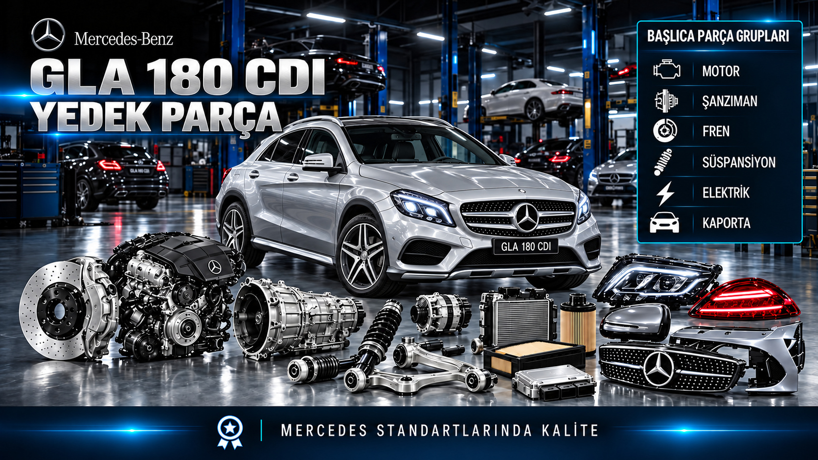 Mercedes-Benz GLA 180 CDI için dizel motor, filtre, turbo, fren ve kompakt SUV parçaları