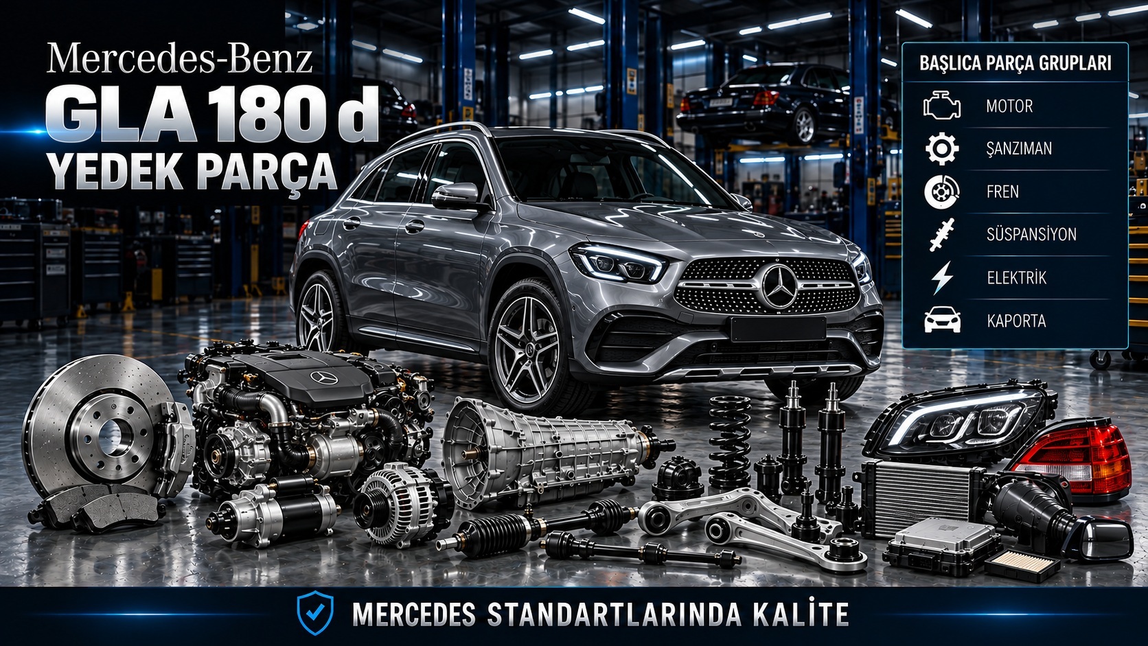 Mercedes-Benz GLA 180 d dizel bakım, yakıt, fren, süspansiyon ve gövde parçaları