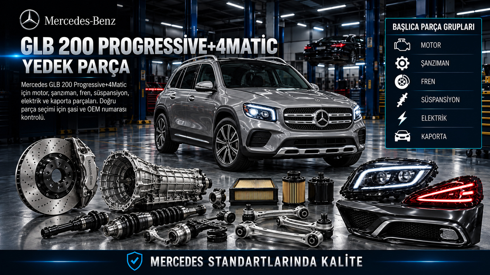 Mercedes GLB 200 Progressive 4Matic bakım fren aktarma ve gövde parçaları