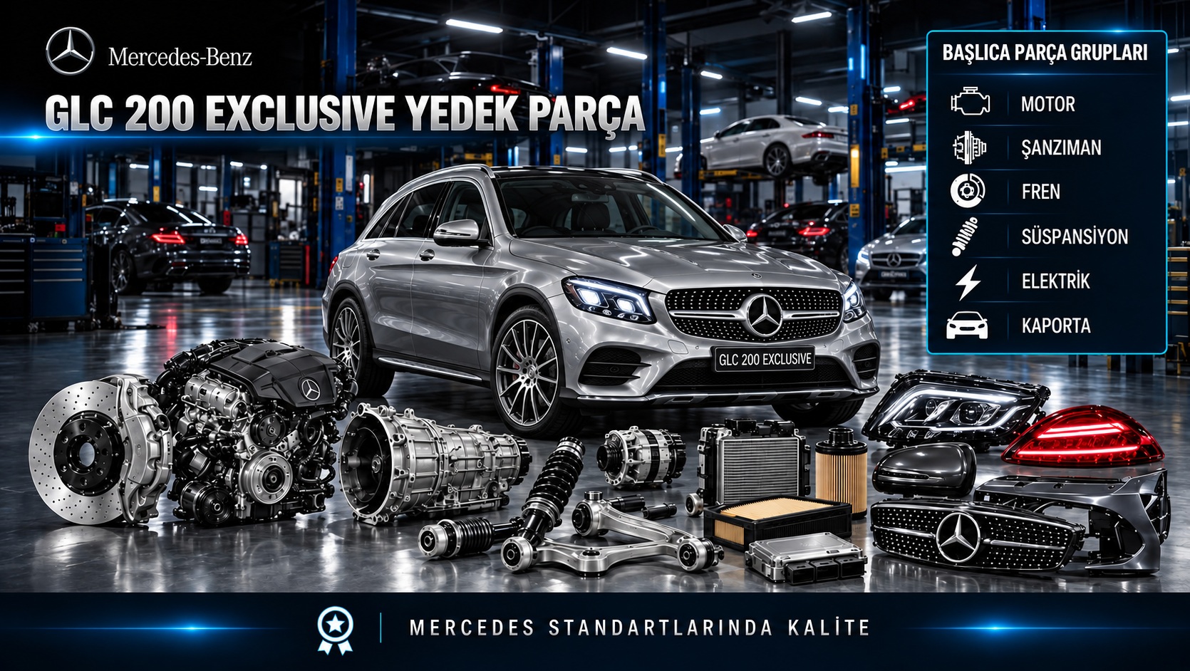 Mercedes GLC 200 Exclusive SUV ve ilgili yedek parça gruplarını gösteren kategori bannerı