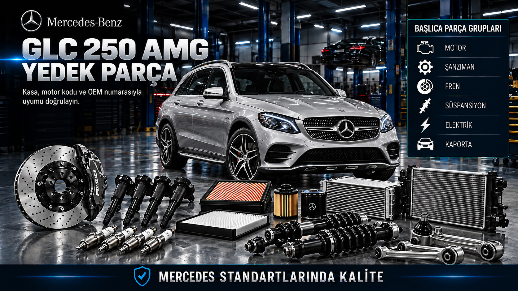 Mercedes GLC 250 AMG SUV benzinli motor, fren, aktarma ve AMG gövde parçaları