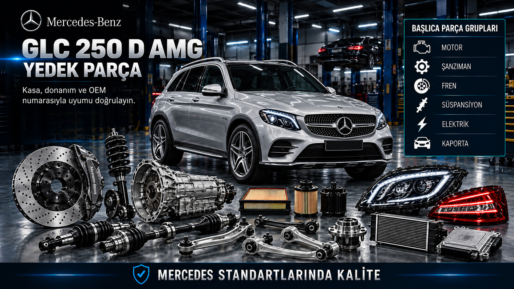 Mercedes GLC 250 d AMG Yedek Parça kategori tanıtımı ve donanıma uygun ürün grupları