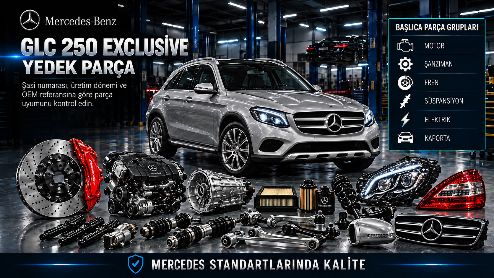 Mercedes GLC 250 Exclusive benzinli motor, şanzıman, fren ve Exclusive gövde parçaları