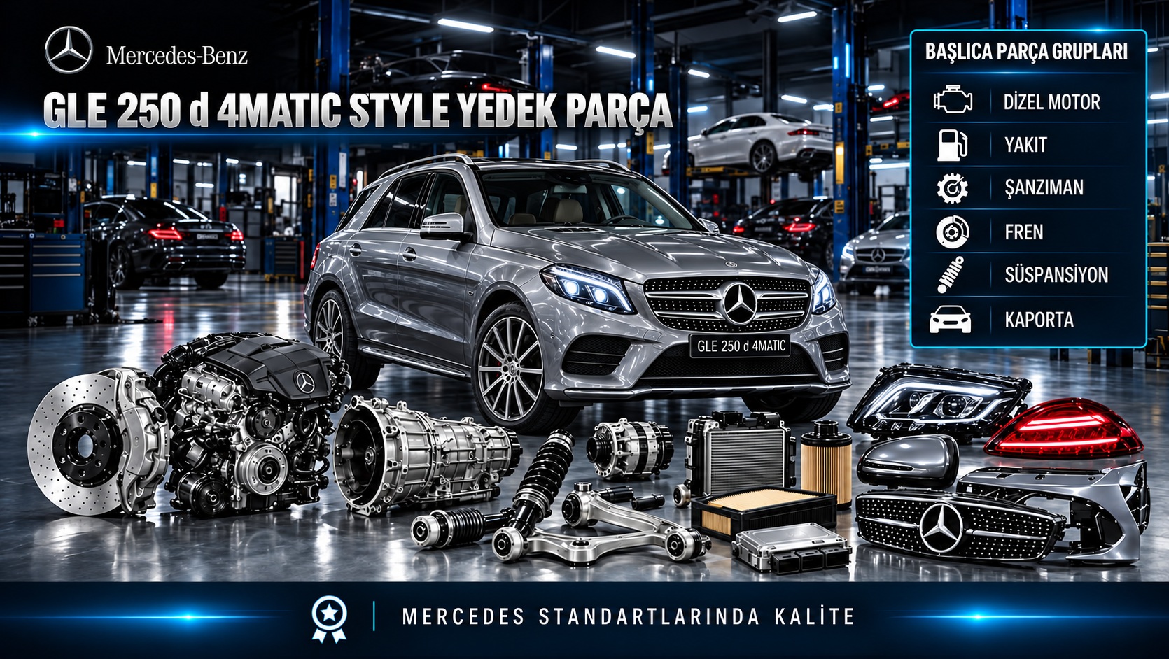 Mercedes GLE 250 d 4Matic Style SUV, dizel motor ve aktarma yedek parça grupları kategori bannerı