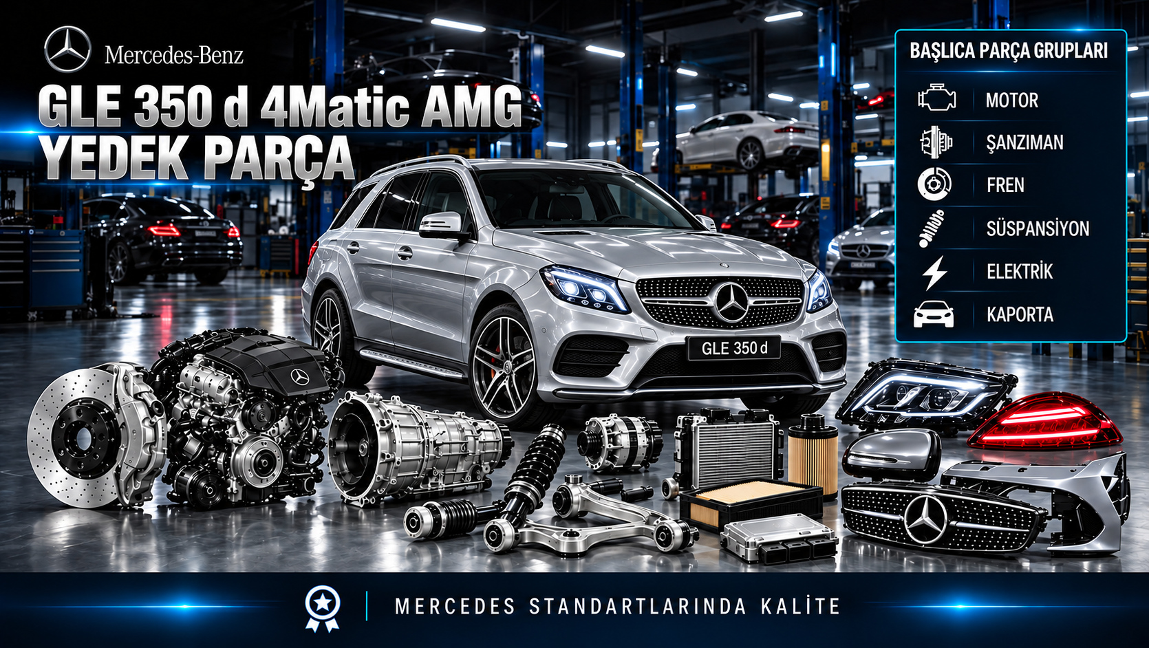 Mercedes-Benz GLE 350 d 4Matic AMG için dizel motor, aktarma, fren, süspansiyon ve gövde parçaları