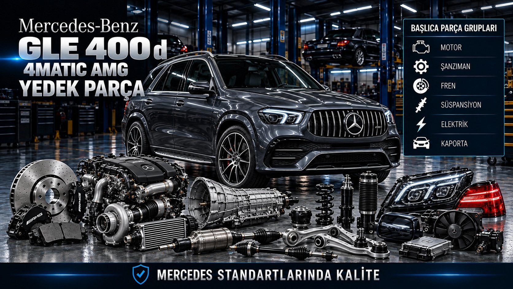 Mercedes-Benz GLE 400 d 4Matic AMG dizel motor, aktarma, fren ve gövde parçaları