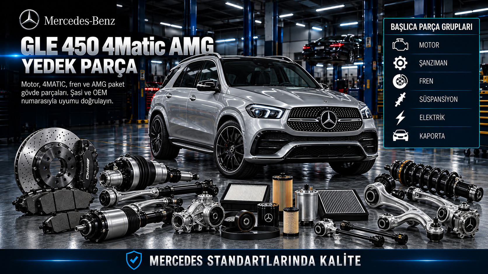 Mercedes GLE 450 4Matic AMG için motor, dört tekerlekten çekiş, fren ve AMG paket gövde parçaları
