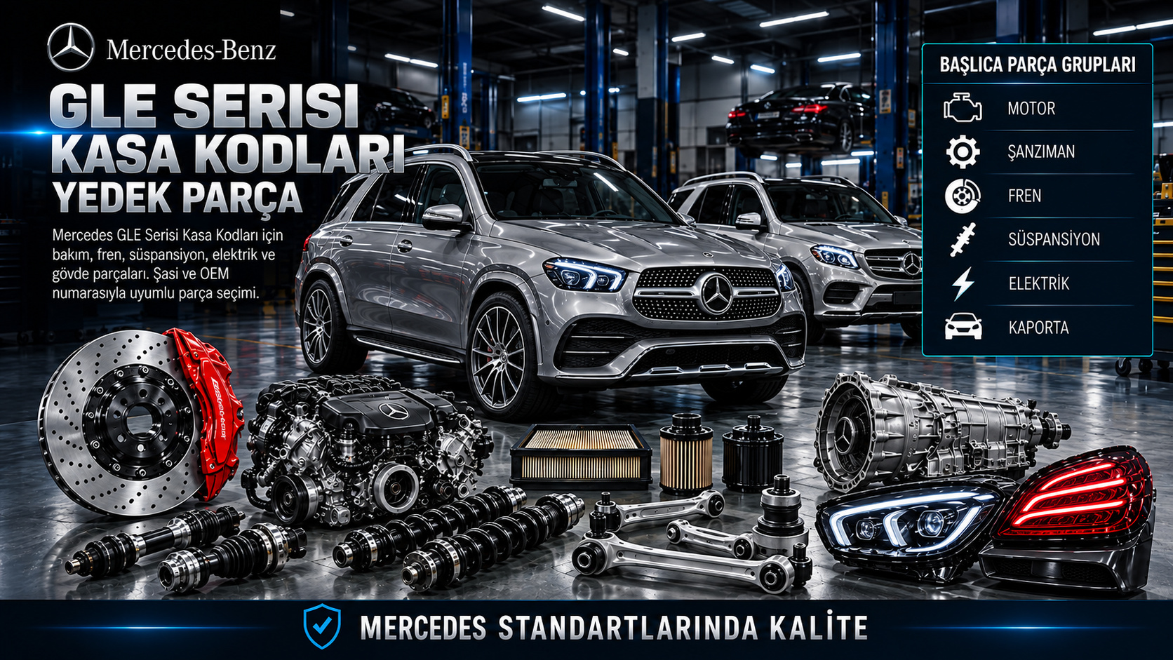 Mercedes GLE Serisi SUV ve coupe kasa ayrımı, aktarma, fren, süspansiyon ve gövde parçası seçimi
