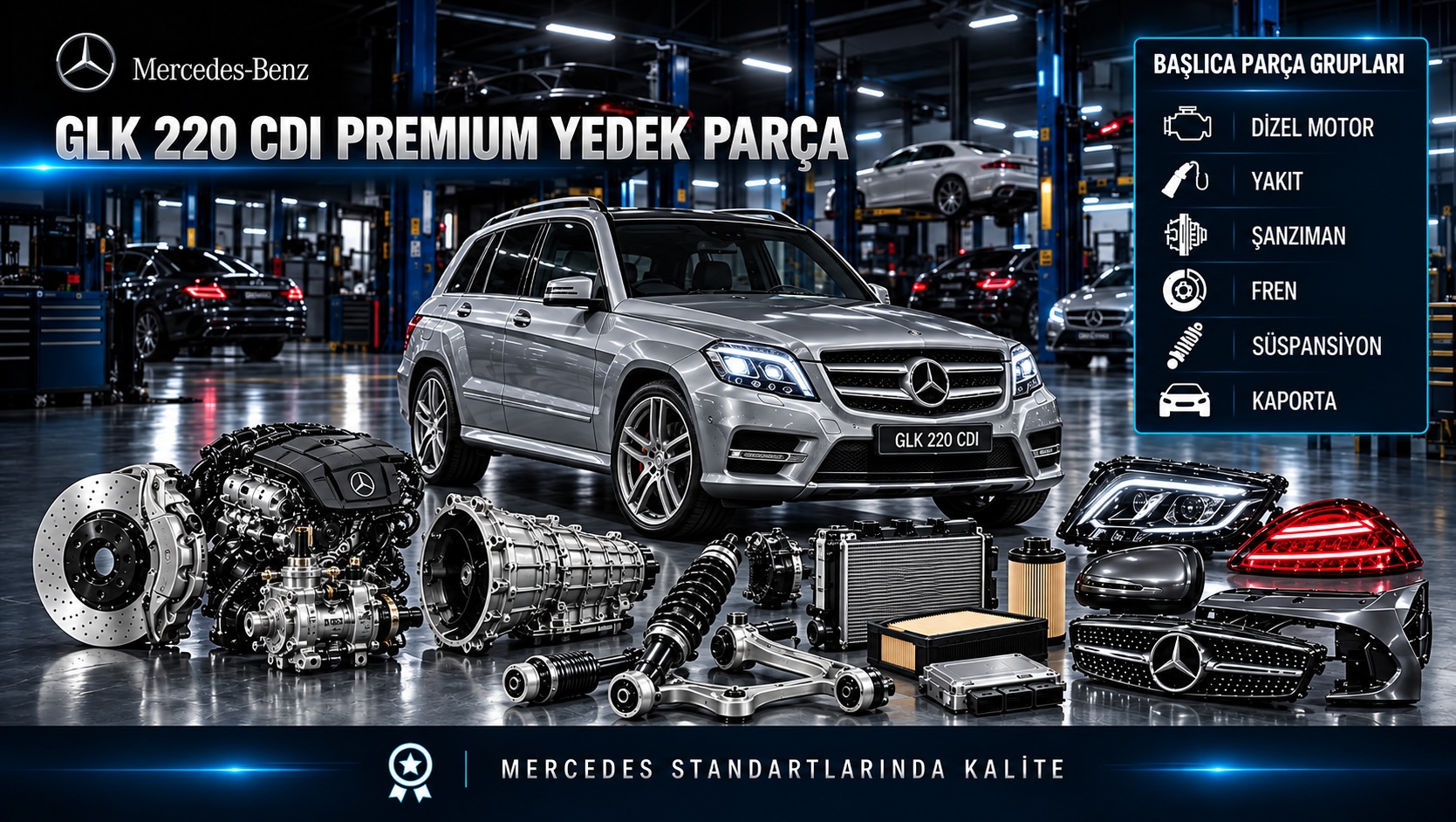 Mercedes GLK 220 CDI Premium SUV ve dizel motor, fren, süspansiyon yedek parça grupları