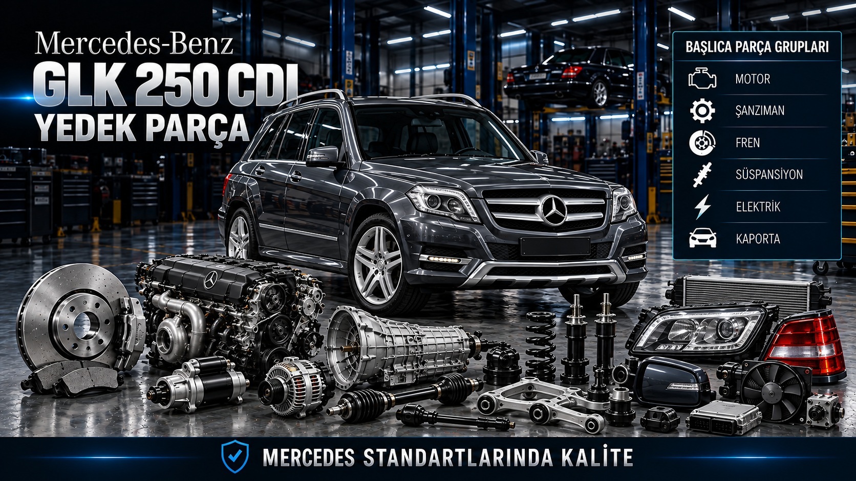 Mercedes-Benz GLK 250 CDI motor, yakıt, turbo, fren ve SUV yürüyen aksam parçaları