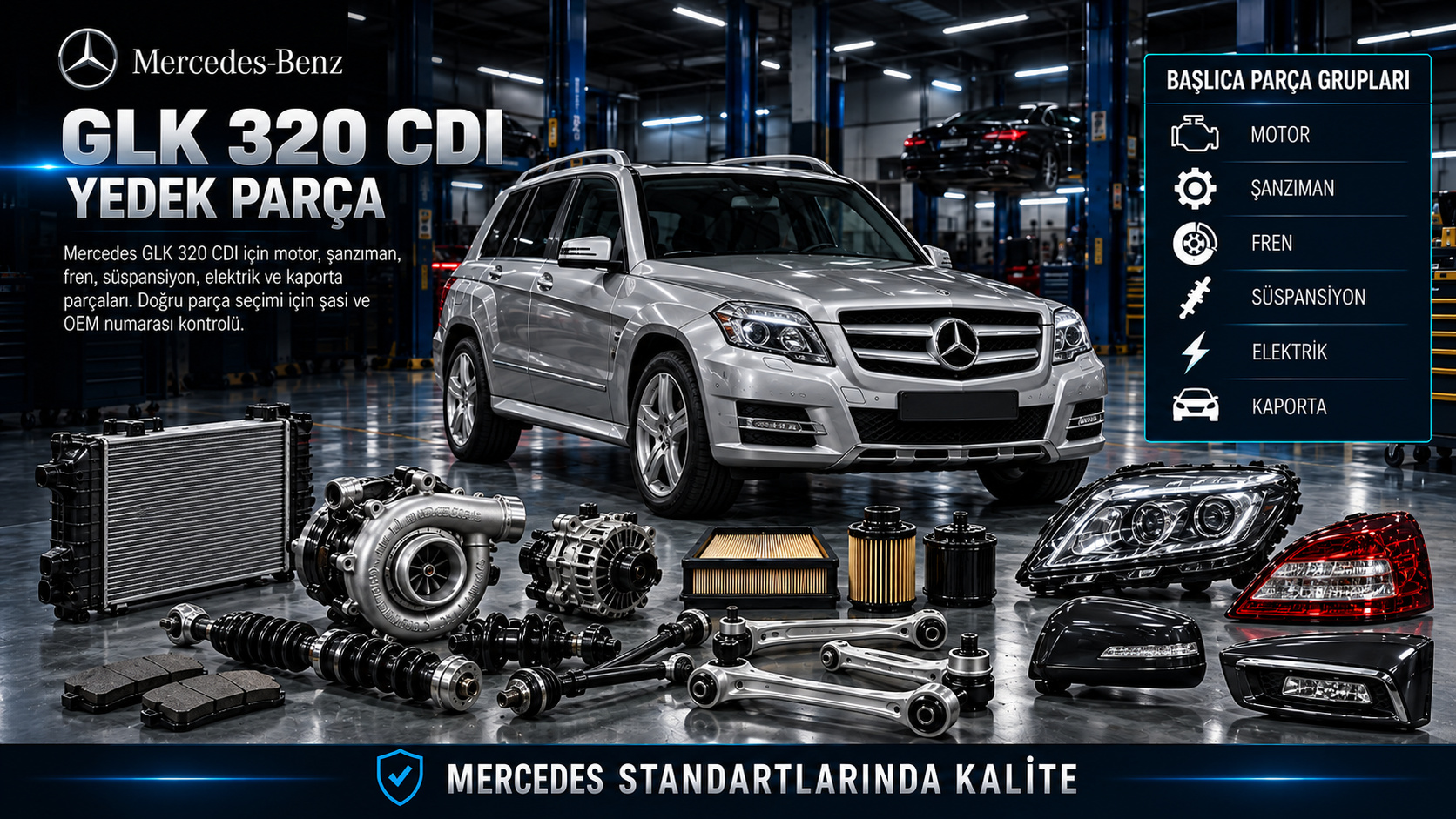Mercedes GLK 320 CDI dizel motor bakım fren ve aktarma parçaları