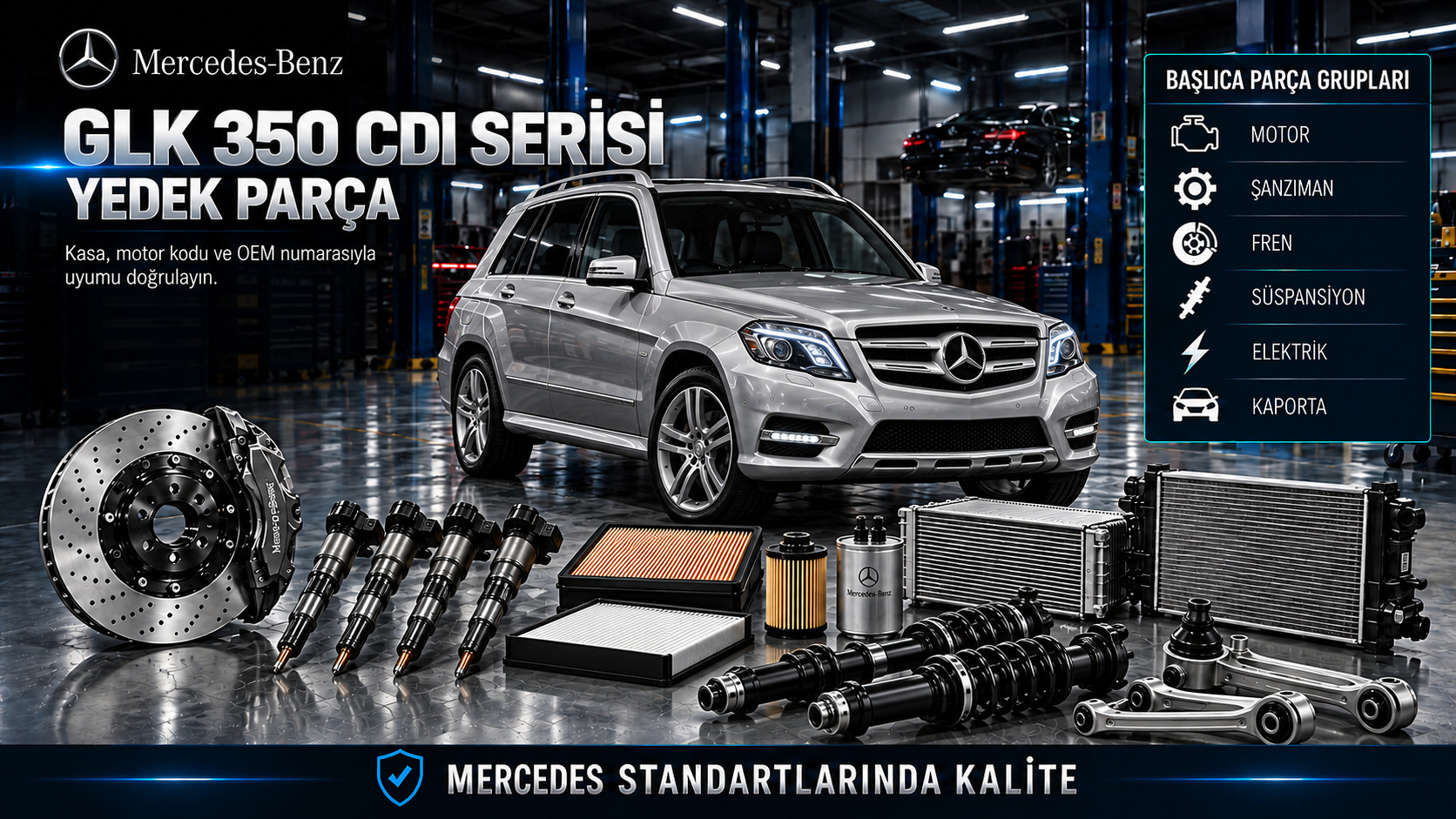 Mercedes GLK 350 CDI dizel SUV yakıt sistemi, aktarma, fren ve süspansiyon parçaları