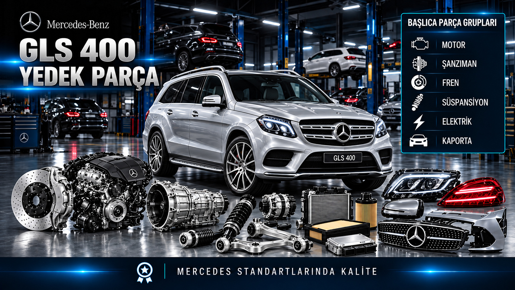 Mercedes-Benz GLS 400 için motor, bakım, soğutma, fren, süspansiyon ve SUV gövde parçaları