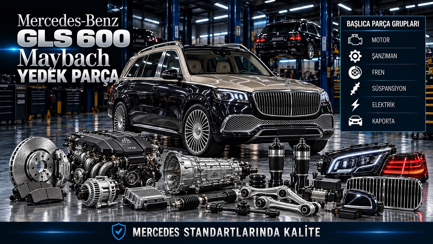 Mercedes-Benz GLS 600 Maybach motor, süspansiyon, elektrik ve lüks konfor parçaları
