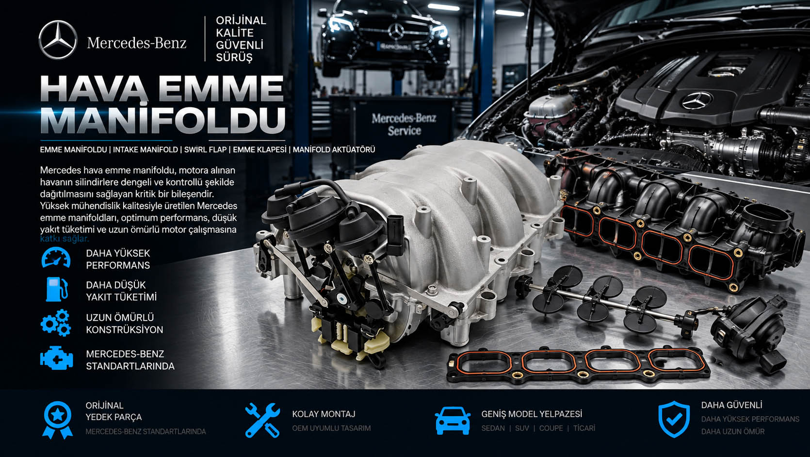 Mercedes hava emme manifoldu, intake manifold ve emme manifoldu klape sistemi