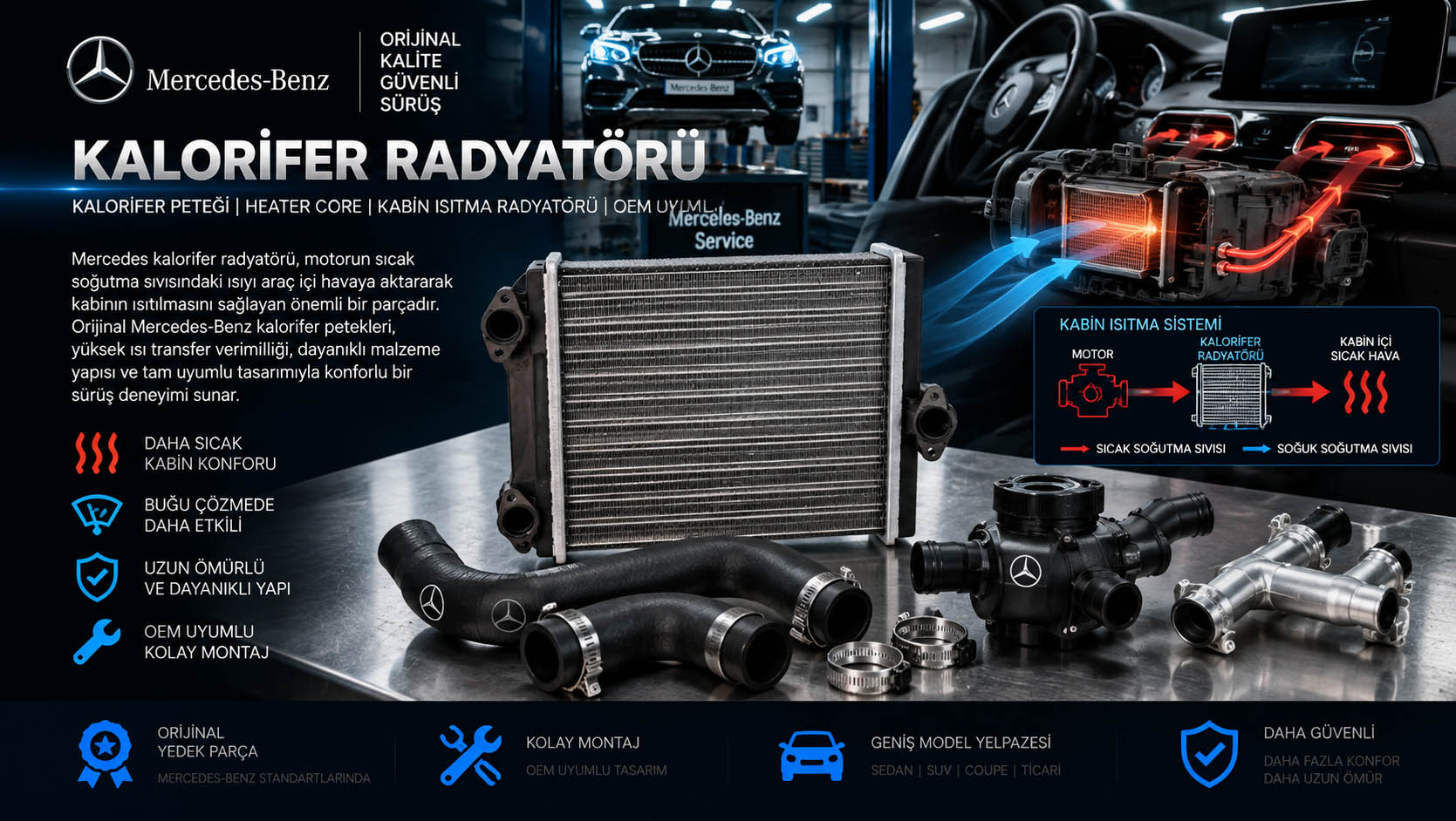 Mercedes kalorifer radyatörü, kalorifer peteği ve heater core çeşitleri