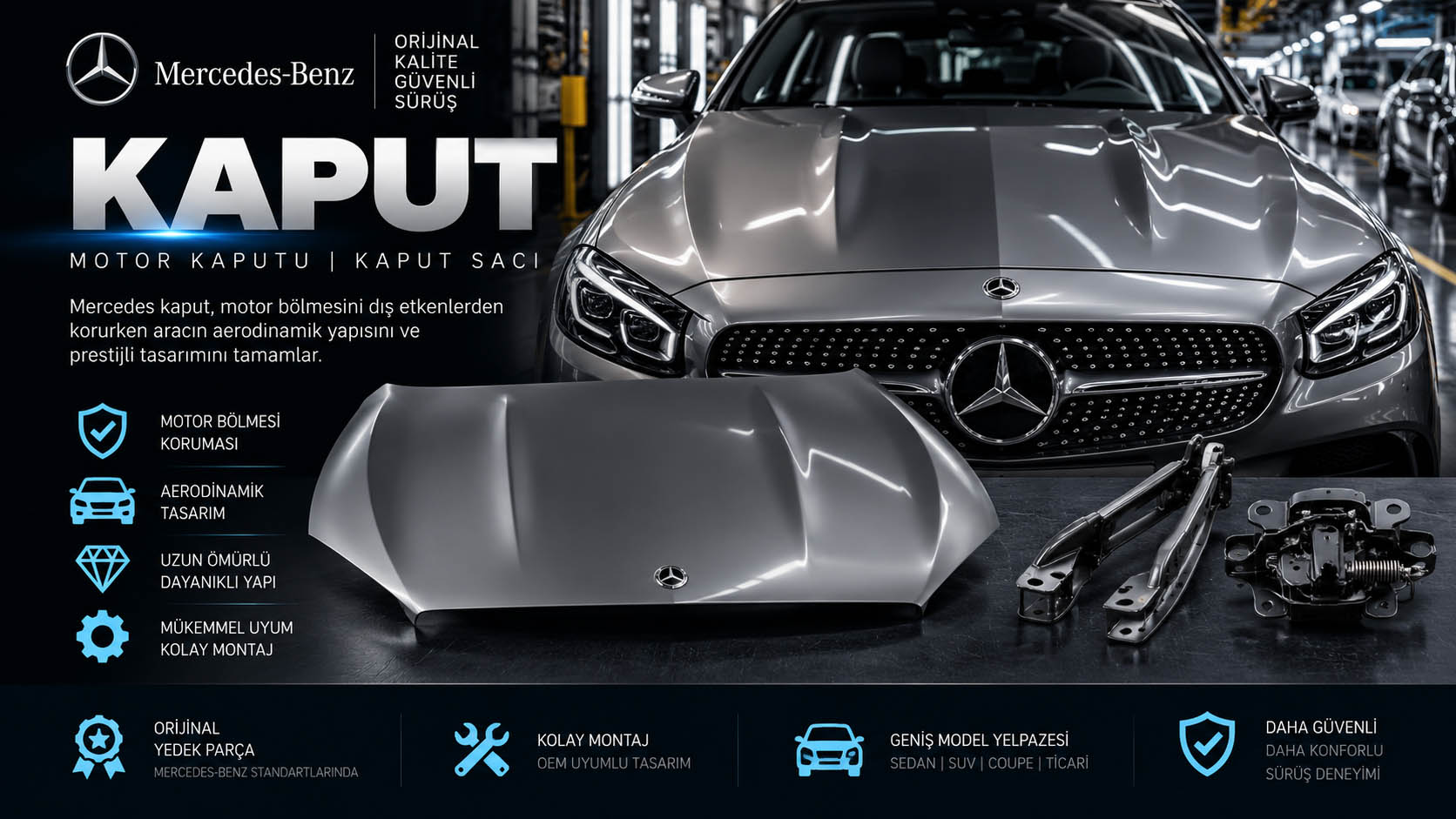 Mercedes kaput, motor kaputu ve kaput sacı çeşitleri