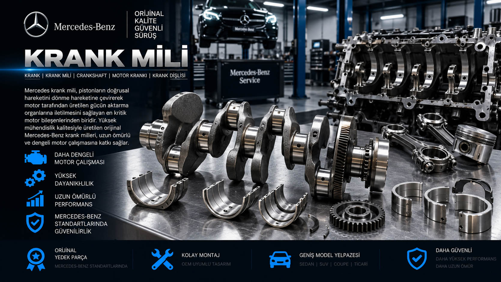 Mercedes krank mili, motor krankı ve crankshaft çeşitleri