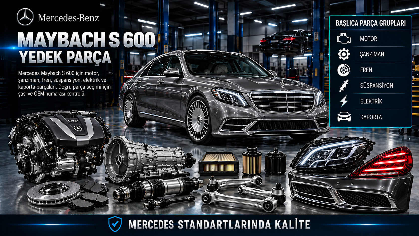 Mercedes-Maybach S 600 V12 motor konfor süspansiyon ve bakım parçaları