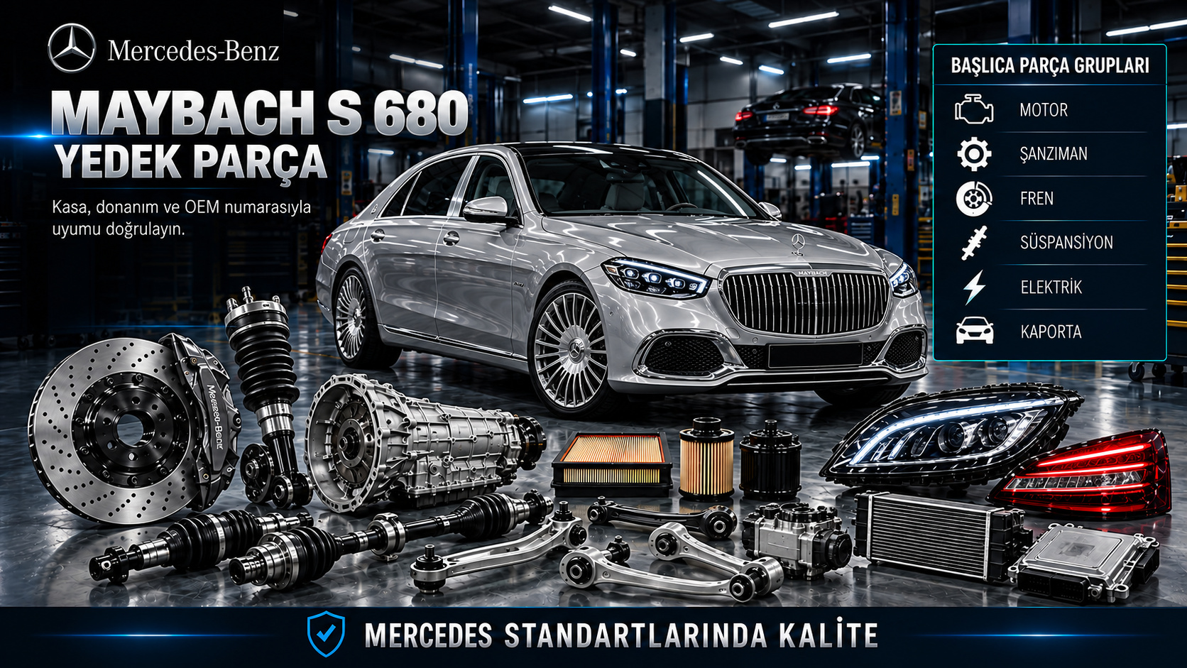 Mercedes Maybach S 680 motor bakım, fren, konfor süspansiyonu ve özel gövde parçaları