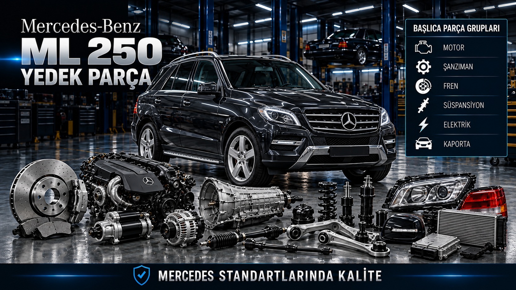 Mercedes-Benz ML 250 motor, bakım, fren, süspansiyon ve SUV gövde parçaları