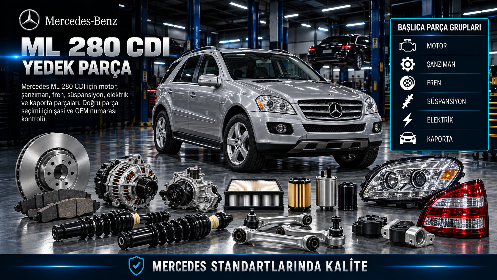 Mercedes ML 280 CDI motor, fren, süspansiyon ve bakım parçaları