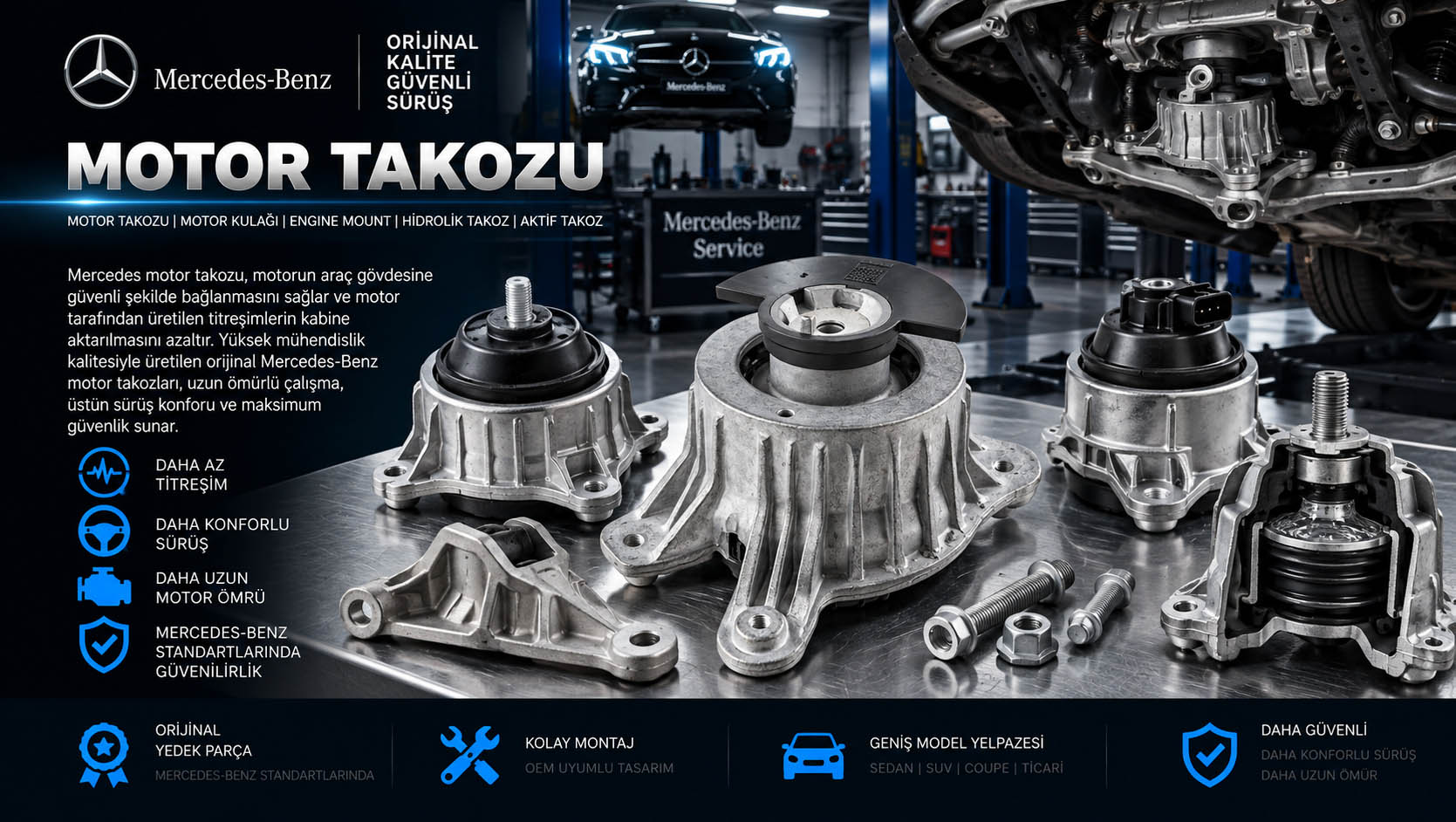 Mercedes motor takozu, motor kulağı ve hidrolik engine mount çeşitleri