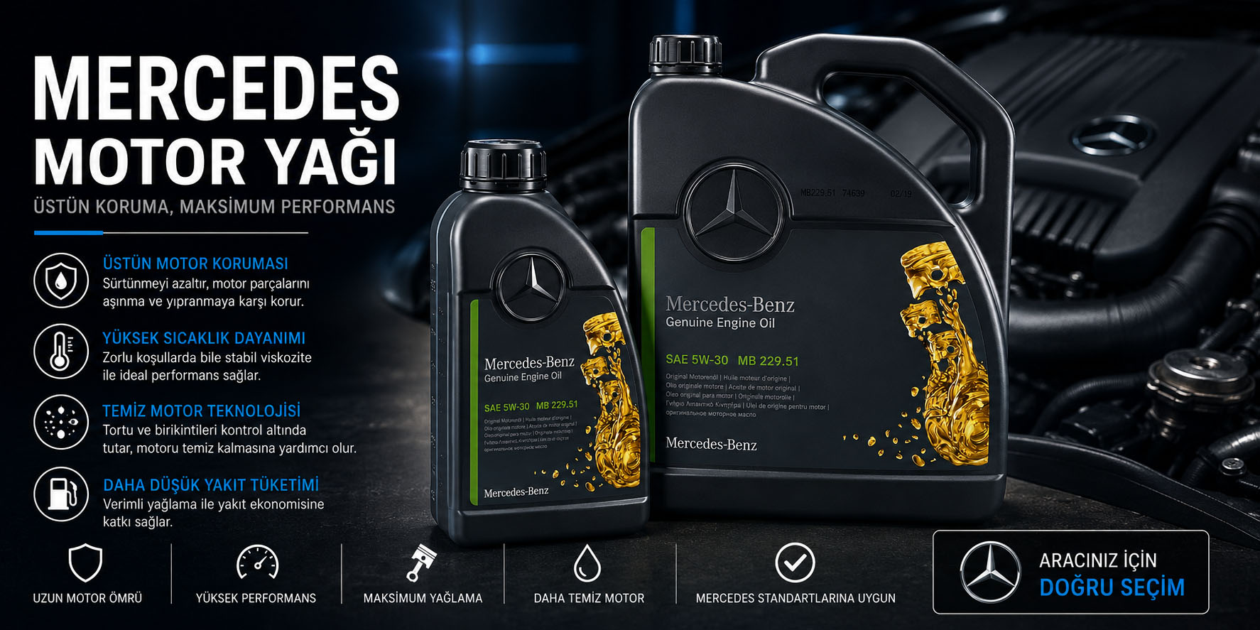 Mercedes motor yağı ve Mercedes uyumlu motor yağı çeşitleri