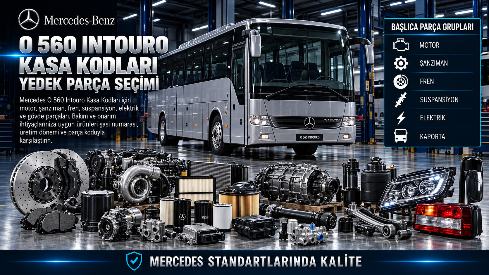 Mercedes O 560 Intouro otobüs kasa, şasi, motor, fren ve süspansiyon parçaları