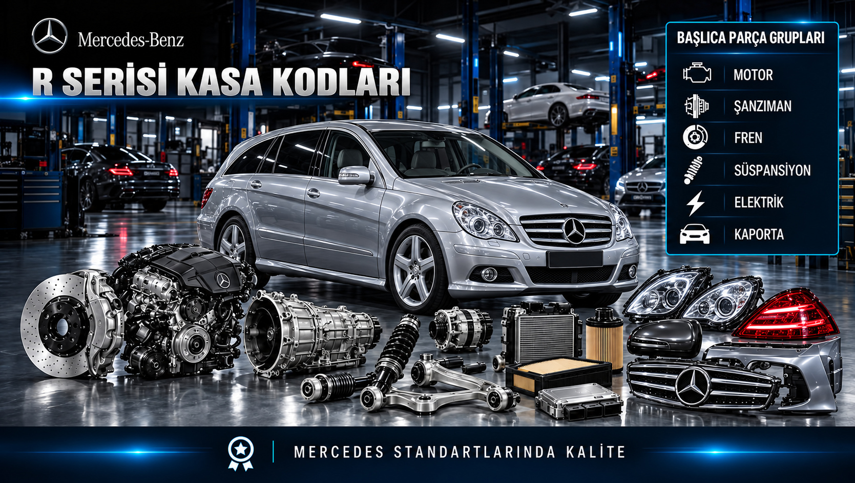 Mercedes R-Serisi kasa seçimi, motor, bakım, süspansiyon, klima ve minivan gövde parçaları