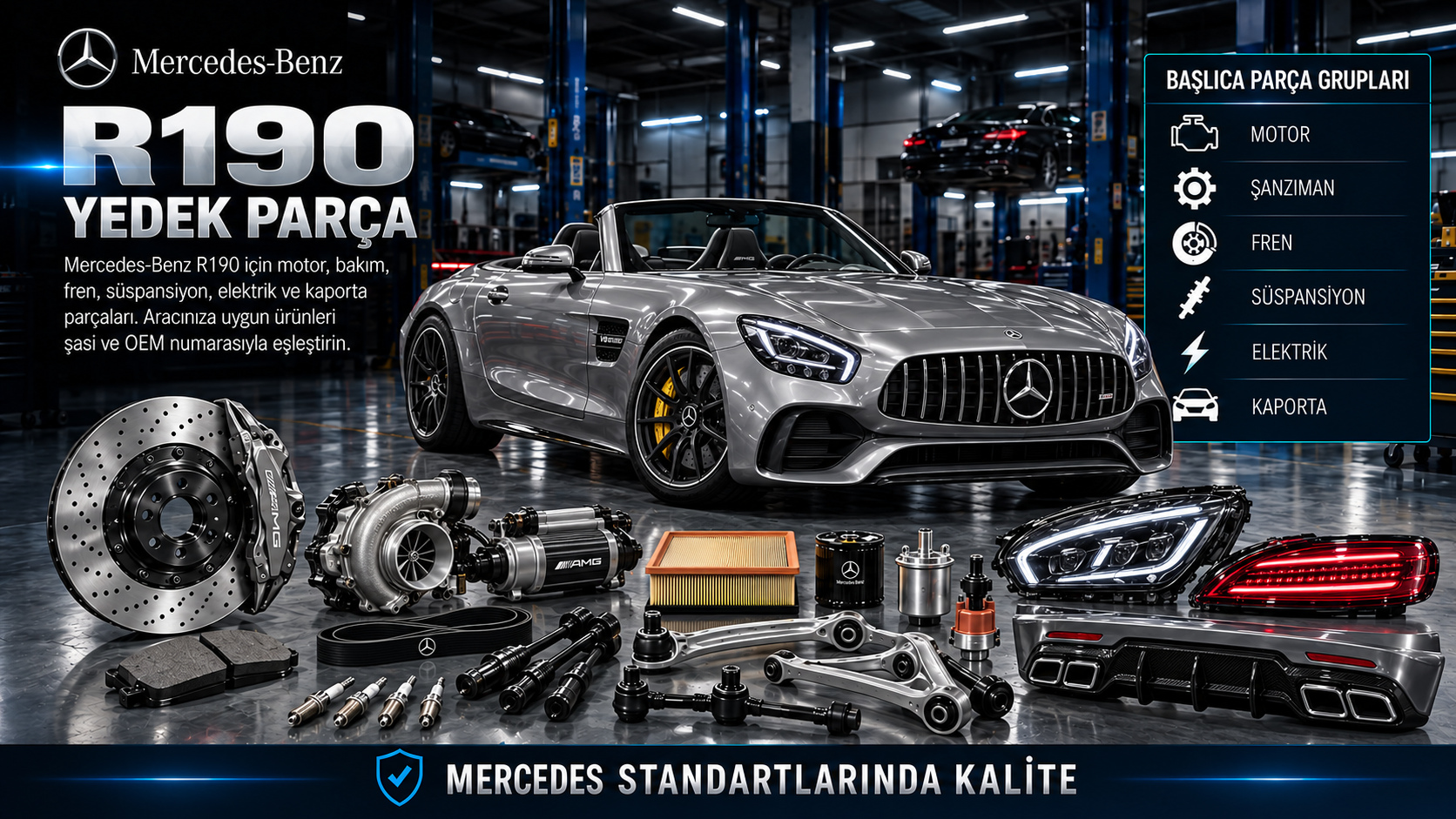 Mercedes-Benz R190 AMG GT Roadster için motor, turbo, fren, süspansiyon ve tavan parçaları