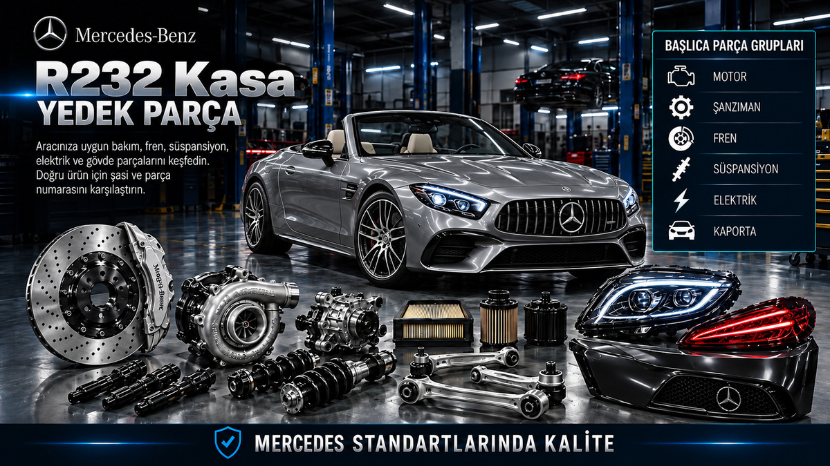 Mercedes R232 SL roadster, motor, aktarma, fren, süspansiyon ve açılır tavan parçaları