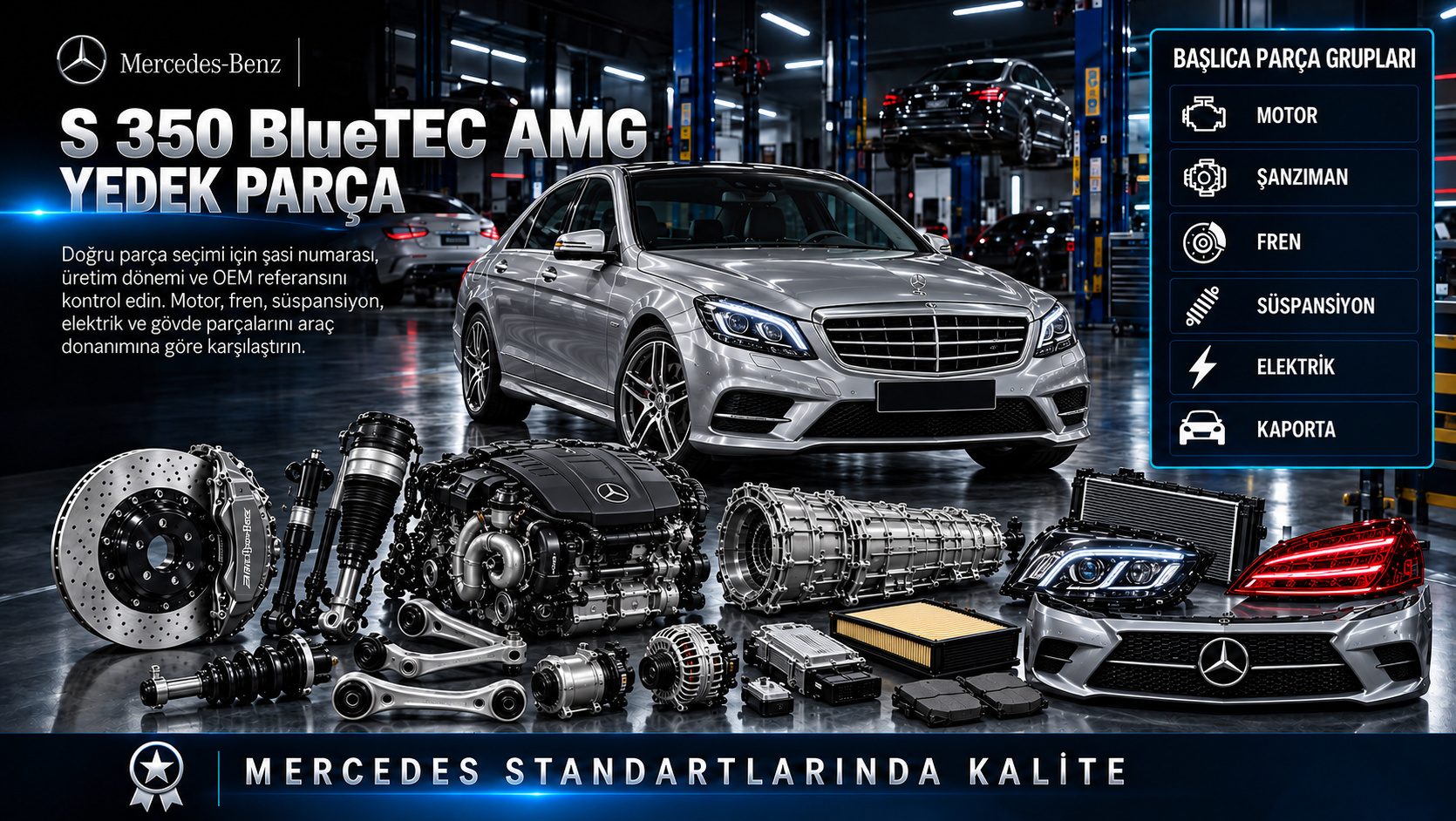 Mercedes S 350 BlueTEC AMG dizel motor, emisyon, konfor süspansiyonu ve AMG paket parçaları